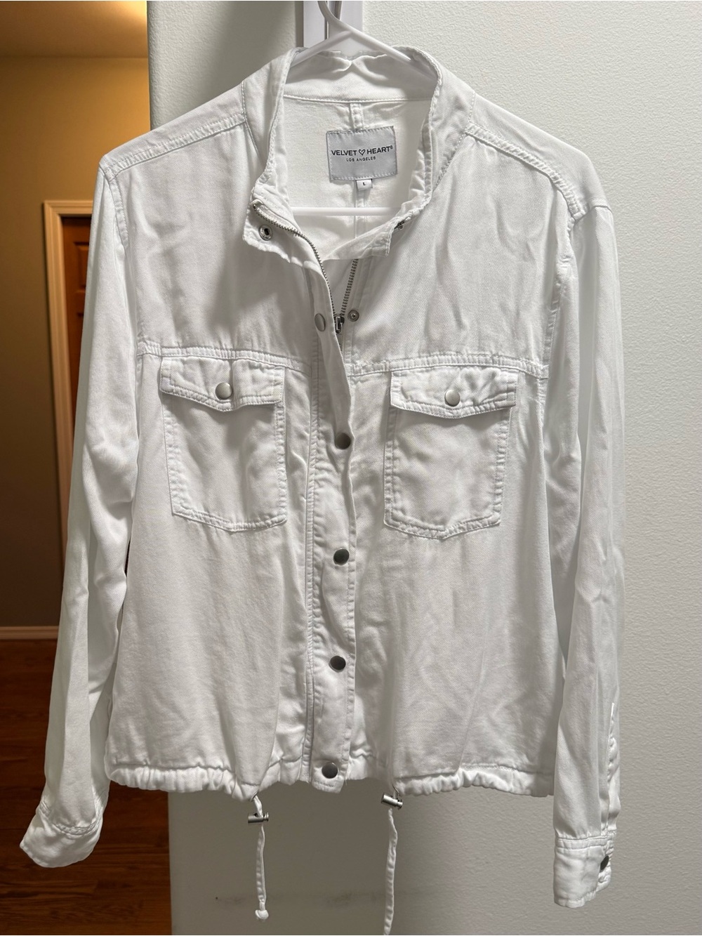 Velvet Heart White Utility Jacket L Military Cotton Drawstring